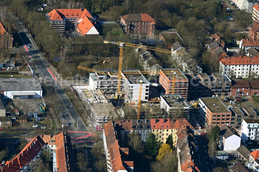 Hannover from above - Construction site for the multi-family residential building on Kesselstrasse in the district Limmer in Hannover in the state Lower Saxony, Germany