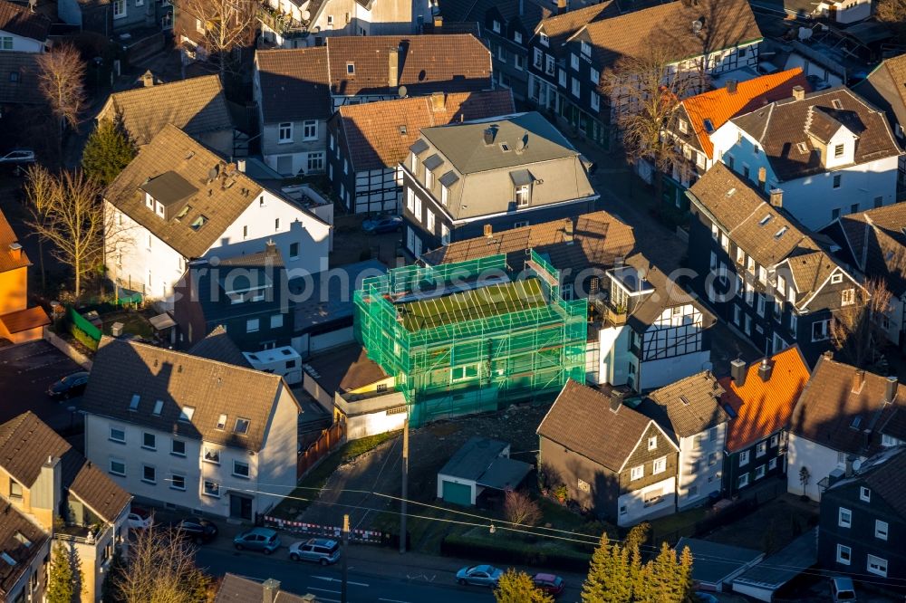 Schwelm from above - Construction site for the multi-family residential building on Koelner Strasse in Schwelm in the state North Rhine-Westphalia, Germany