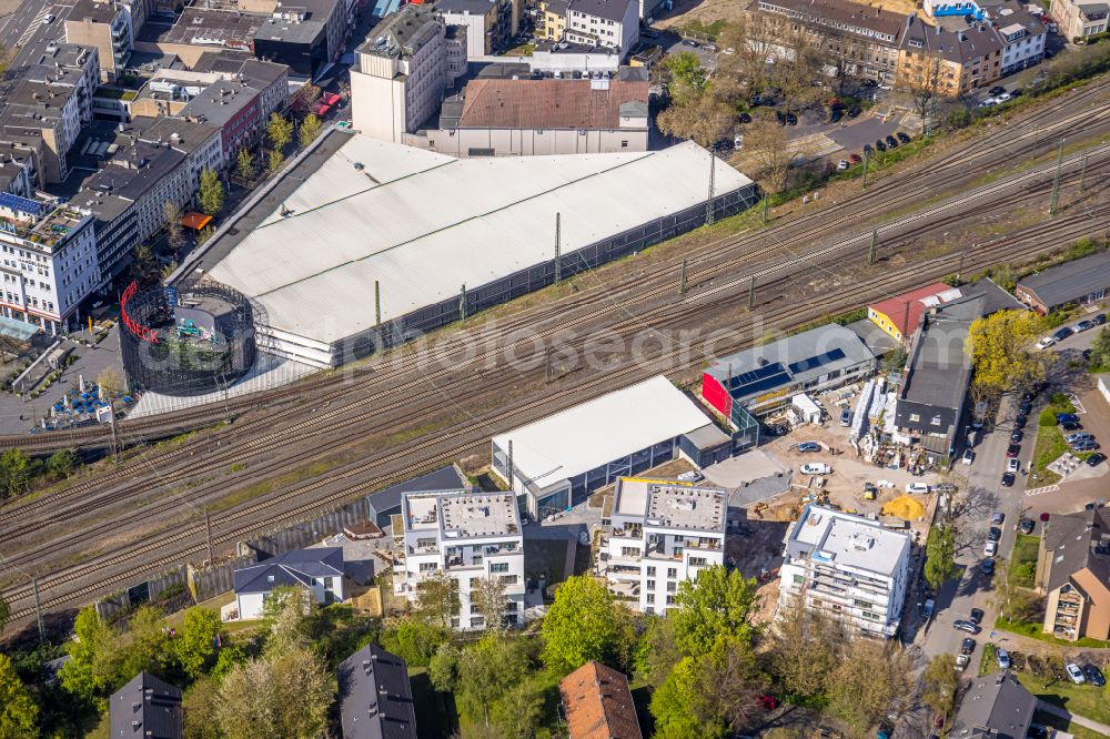 Bochum from the bird's eye view: Construction site for the multi-family residential building on Kronenstrasse - Hermannstrasse in the district Innenstadt in Bochum at Ruhrgebiet in the state North Rhine-Westphalia, Germany