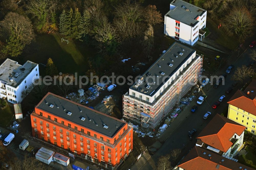 Aerial image Berlin - Construction site for the multi-family residential building Kuckhoffstrasse corner Waldstrasse in the district Niederschoenhausen in Berlin, Germany