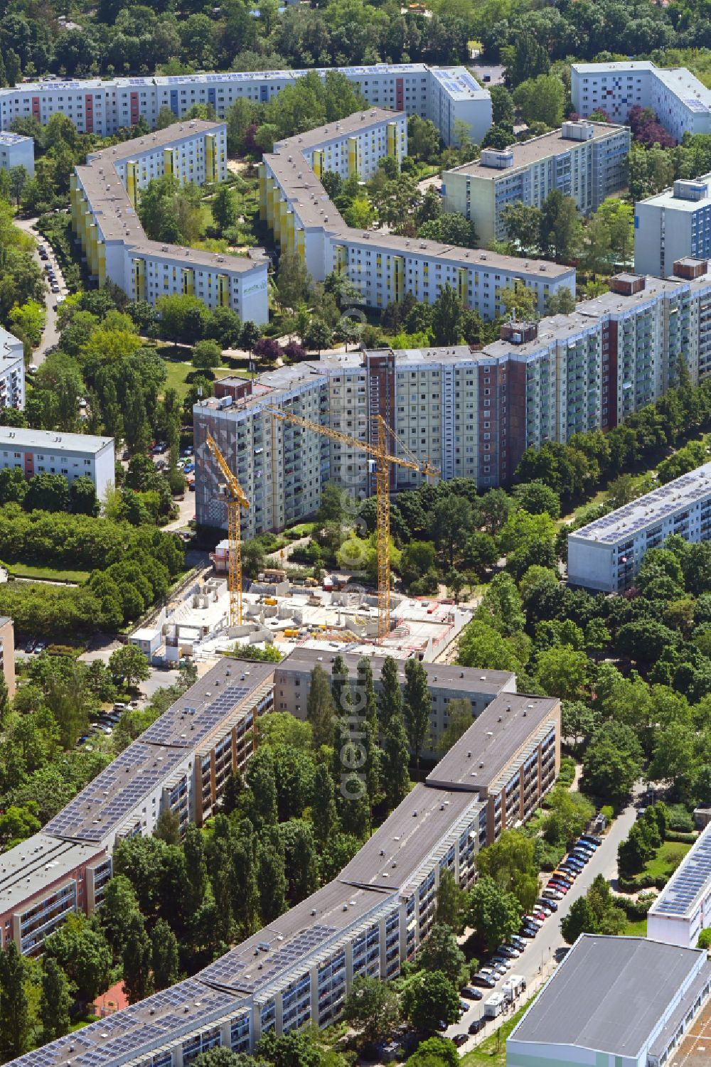 Aerial photograph Berlin - Construction site for the multi-family residential building Lion-Feuchtwanger-Strasse in the district Hellersdorf in Berlin, Germany