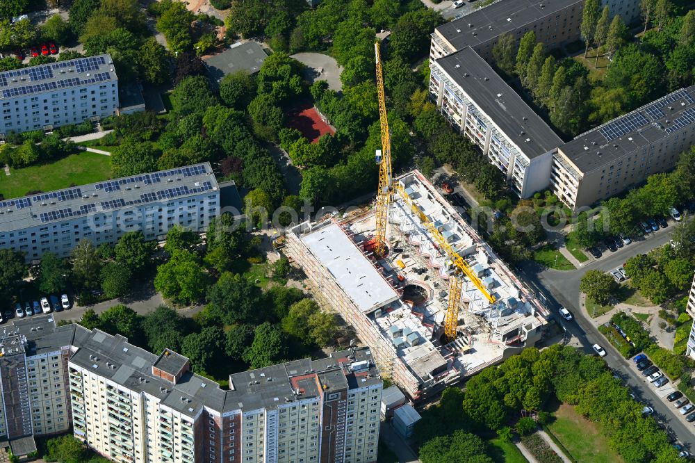 Berlin from above - Construction site for the multi-family residential building Lion-Feuchtwanger-Strasse in the district Hellersdorf in Berlin, Germany