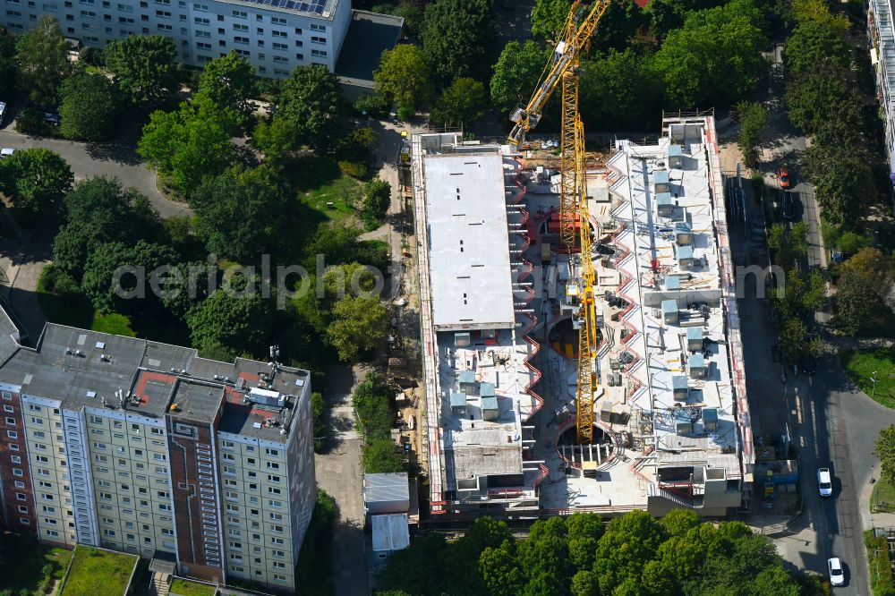 Aerial image Berlin - Construction site for the multi-family residential building Lion-Feuchtwanger-Strasse in the district Hellersdorf in Berlin, Germany