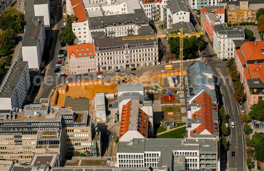 Leipzig from above - Construction site for the multi-family residential building Littstrasse corner Schuetzenstrasse in the district Zentrum-Ost in Leipzig in the state Saxony, Germany