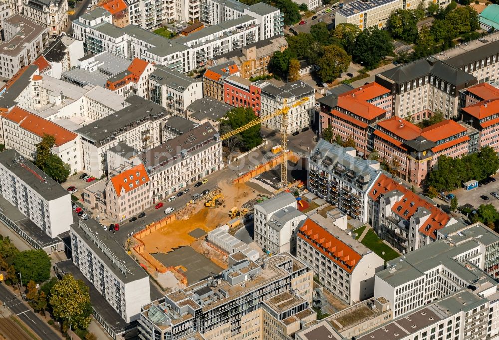 Aerial image Leipzig - Construction site for the multi-family residential building Littstrasse corner Schuetzenstrasse in the district Zentrum-Ost in Leipzig in the state Saxony, Germany