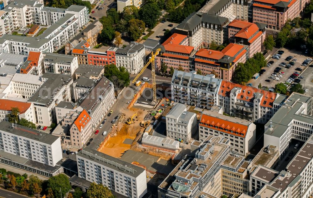 Aerial photograph Leipzig - Construction site for the multi-family residential building Littstrasse corner Schuetzenstrasse in the district Zentrum-Ost in Leipzig in the state Saxony, Germany