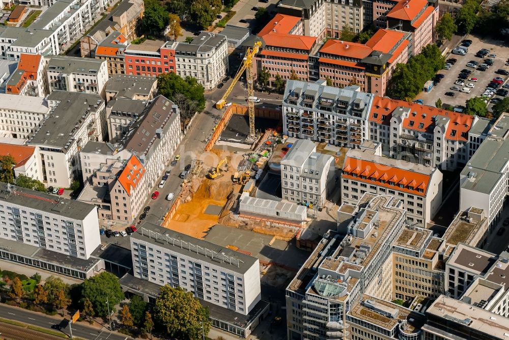 Leipzig from above - Construction site for the multi-family residential building Littstrasse corner Schuetzenstrasse in the district Zentrum-Ost in Leipzig in the state Saxony, Germany