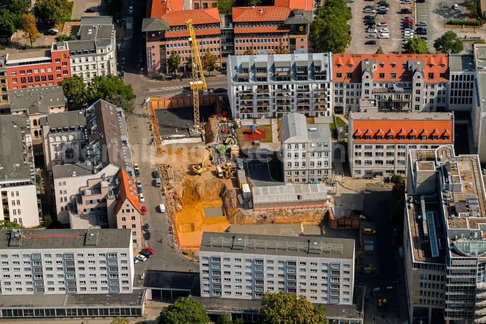 Aerial image Leipzig - Construction site for the multi-family residential building Littstrasse corner Schuetzenstrasse in the district Zentrum-Ost in Leipzig in the state Saxony, Germany