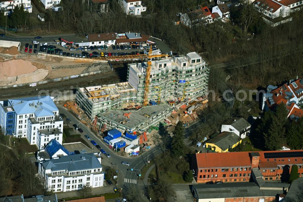 Nürnberg from above - Construction site for the multi-family residential building Martin-Albert-Strasse - Thumenberger Weg in the district Sankt Jobst in Nuremberg in the state Bavaria, Germany