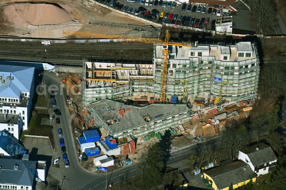 Nürnberg from above - Construction site for the multi-family residential building Martin-Albert-Strasse - Thumenberger Weg in the district Sankt Jobst in Nuremberg in the state Bavaria, Germany