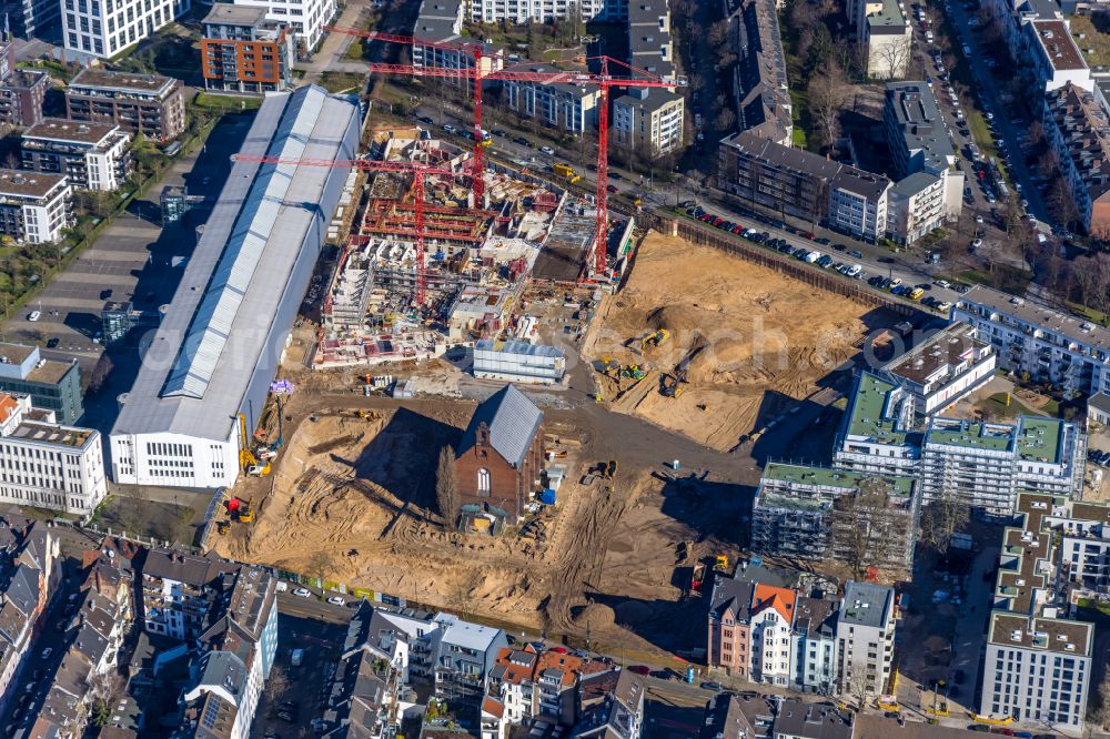 Aerial image Düsseldorf - Construction site for the multi-family ...