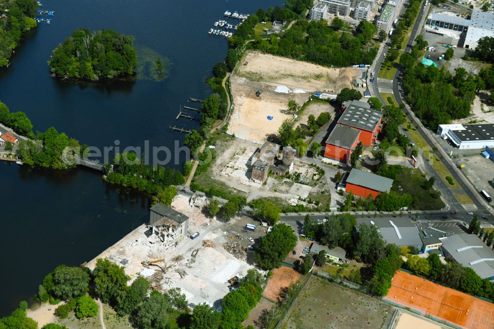 Berlin from above - Construction site for the multi-family residential building on street Kleine Eiswerderstrasse in the district Haselhorst in Berlin, Germany