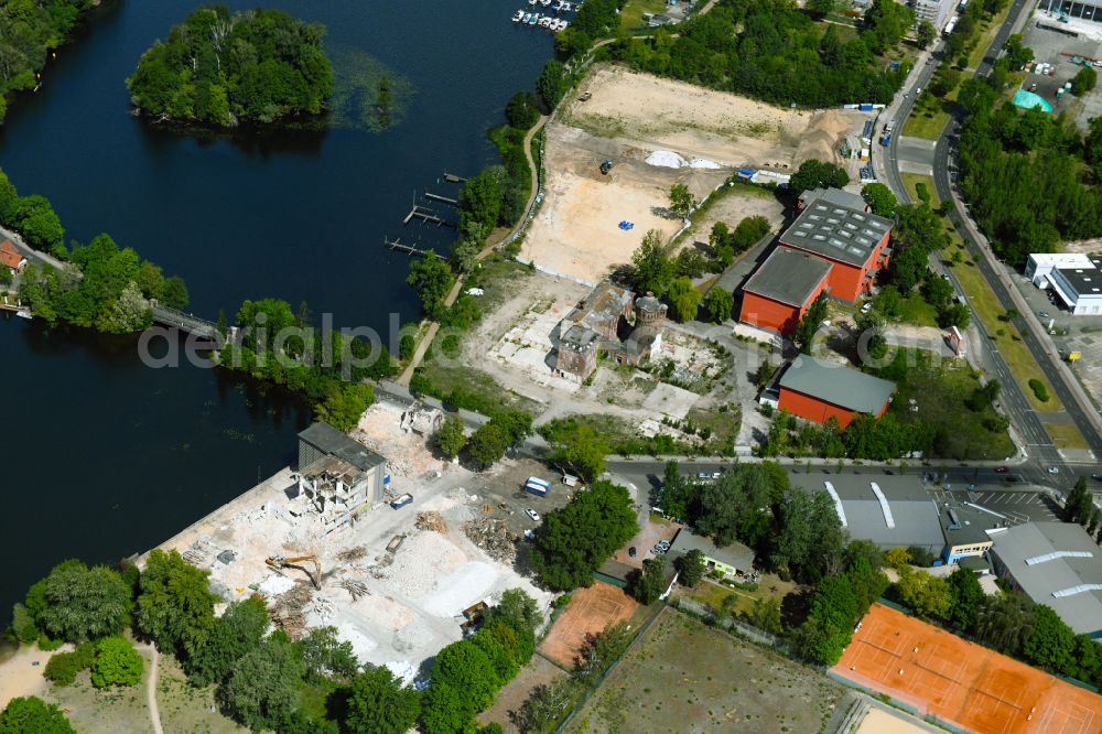 Berlin from the bird's eye view: Construction site for the multi-family residential building on street Kleine Eiswerderstrasse in the district Haselhorst in Berlin, Germany