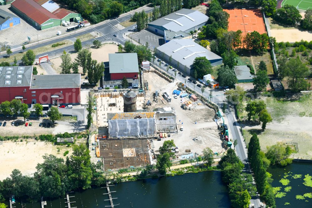 Berlin from the bird's eye view: Construction site for the multi-family residential building in the district Haselhorst in Berlin, Germany