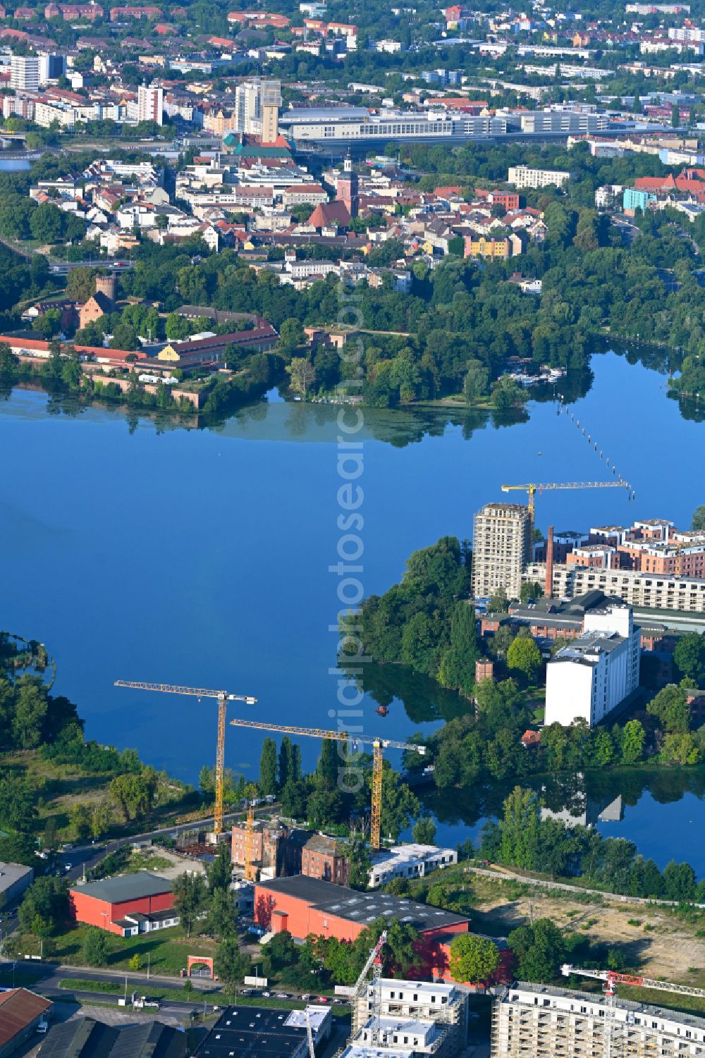 Aerial image Berlin - Construction site for the multi-family residential building on street Kleine Eiswerderstrasse in the district Haselhorst in Berlin, Germany