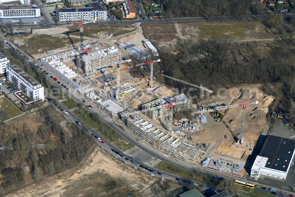 Aerial photograph Berlin - Construction site for the multi-family residential building on street Rhenaniastrasse - Daumstrasse in the district Haselhorst in Spandau in Berlin, Germany