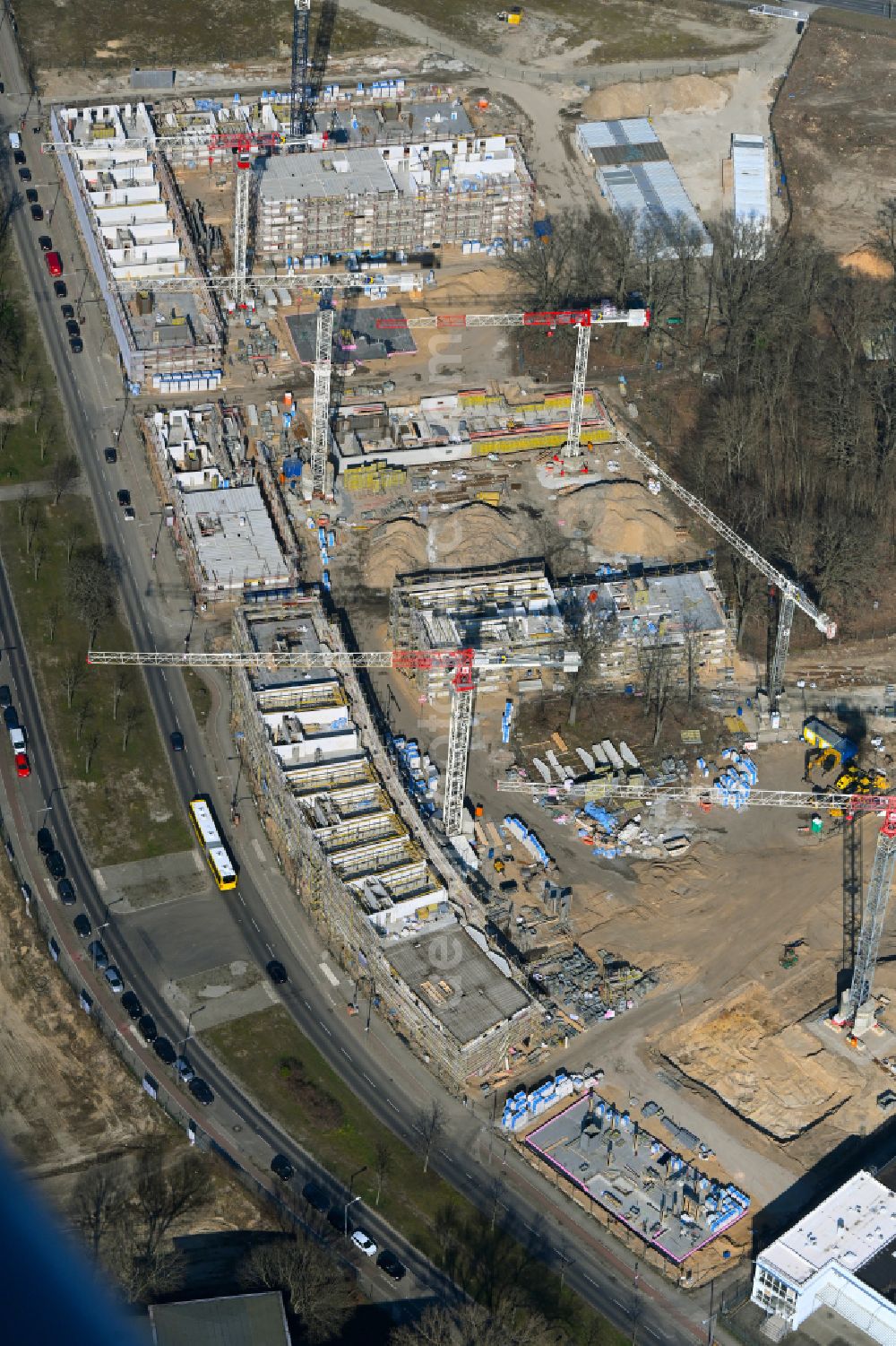 Berlin from above - Construction site for the multi-family residential building on street Rhenaniastrasse - Daumstrasse in the district Haselhorst in Spandau in Berlin, Germany