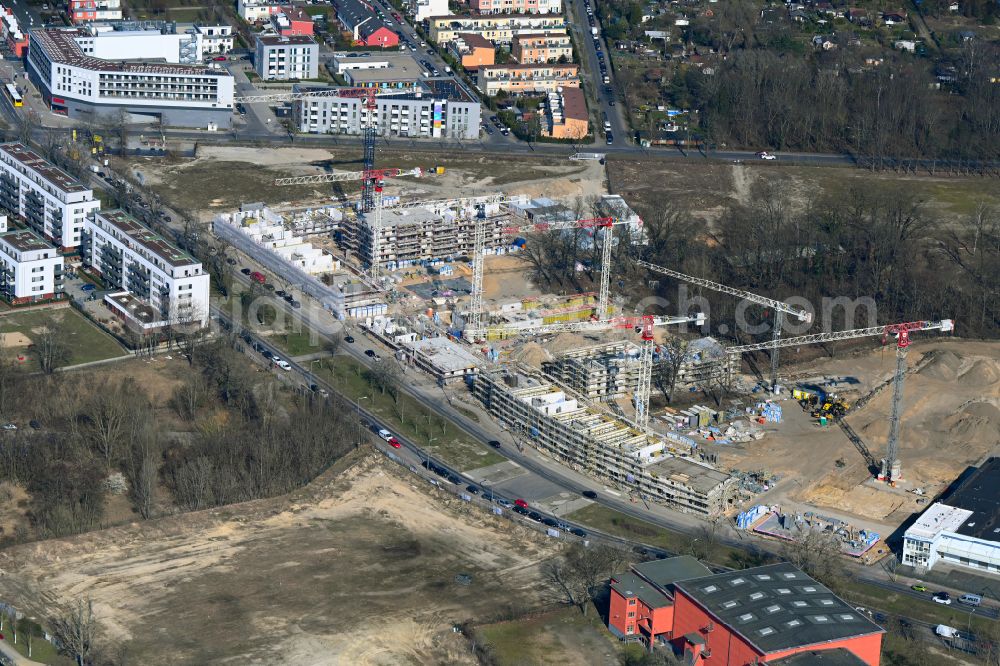 Aerial image Berlin - Construction site for the multi-family residential building on street Rhenaniastrasse - Daumstrasse in the district Haselhorst in Spandau in Berlin, Germany