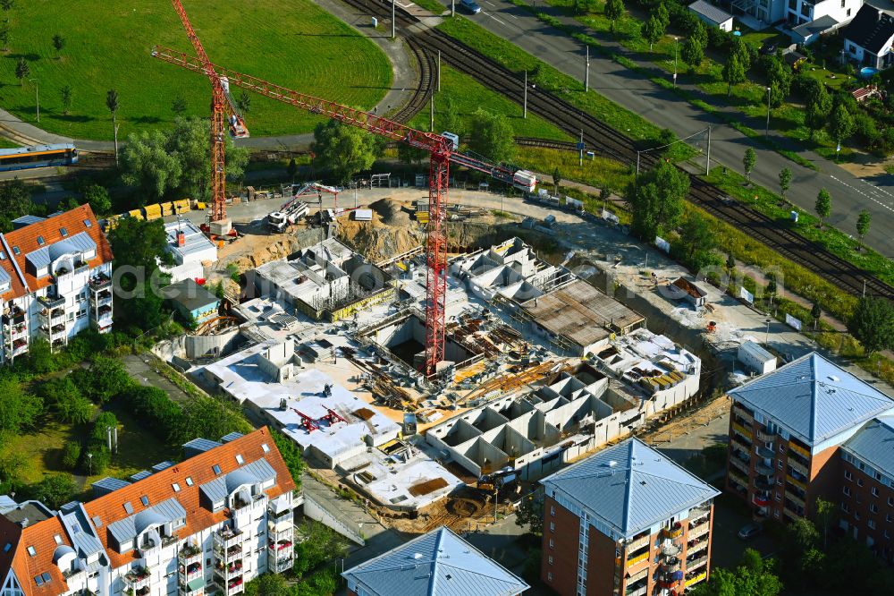 Aerial image Leipzig - Construction site for the multi-family residential building on street Igelstrasse in the district Heiterblick in Leipzig in the state Saxony, Germany