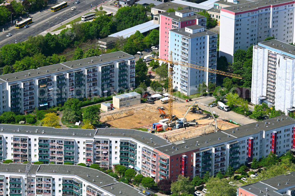 Berlin from the bird's eye view: Construction site for the multi-family residential building on street Lily-Braun-Strasse in the district Kaulsdorf in Berlin, Germany