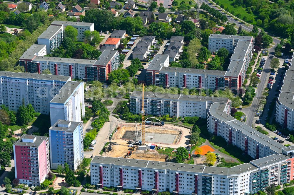 Aerial image Berlin - Construction site for the multi-family residential building on street Lily-Braun-Strasse in the district Kaulsdorf in Berlin, Germany