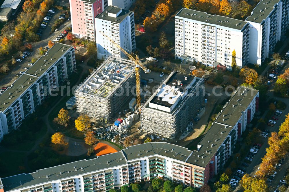 Berlin from above - Construction site for the multi-family residential building on street Lily-Braun-Strasse in the district Kaulsdorf in Berlin, Germany