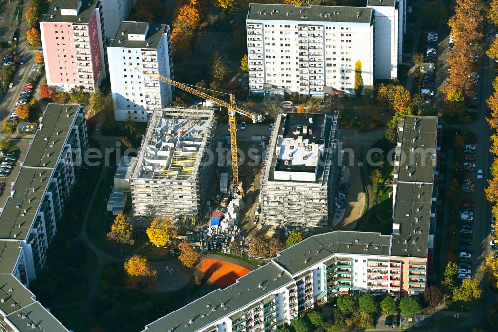 Berlin from the bird's eye view: Construction site for the multi-family residential building on street Lily-Braun-Strasse in the district Kaulsdorf in Berlin, Germany