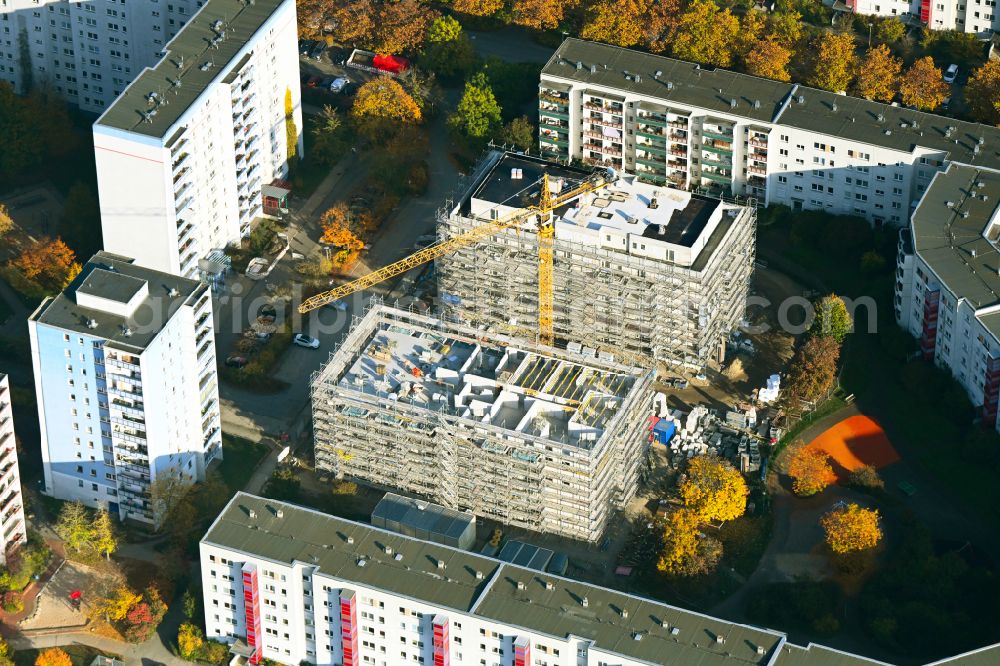 Berlin from above - Construction site for the multi-family residential building on street Lily-Braun-Strasse in the district Kaulsdorf in Berlin, Germany