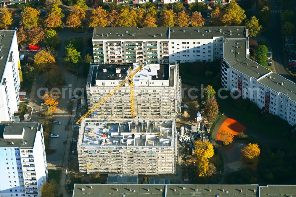 Berlin from the bird's eye view: Construction site for the multi-family residential building on street Lily-Braun-Strasse in the district Kaulsdorf in Berlin, Germany