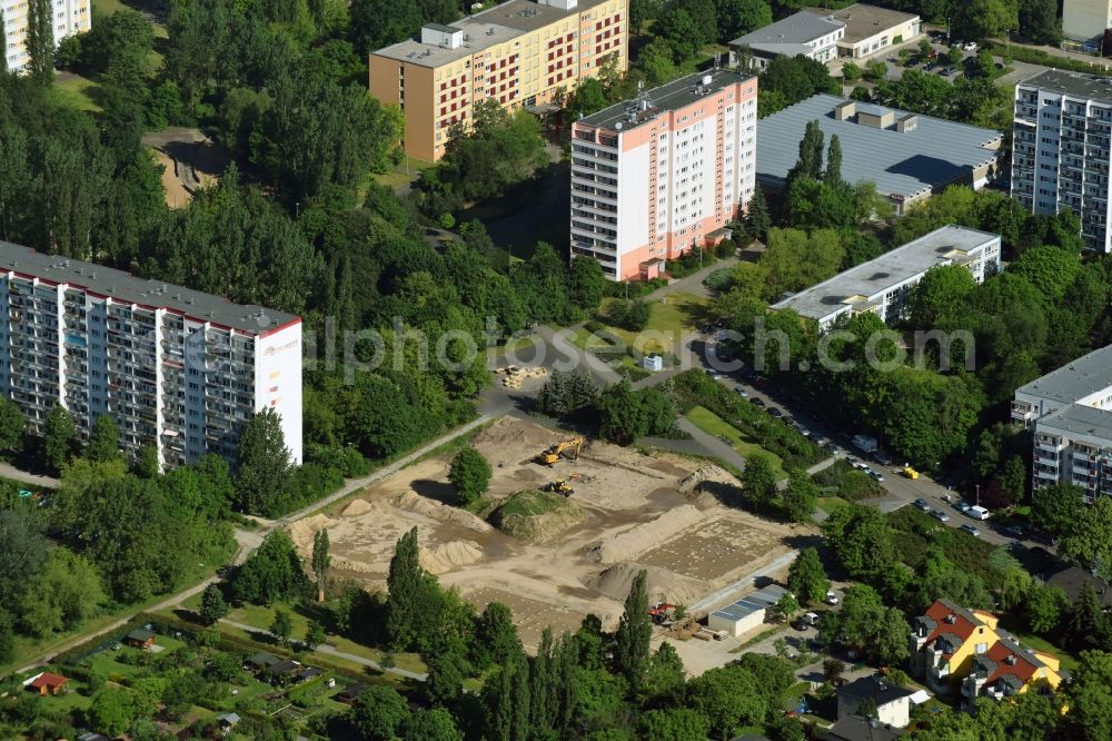 Berlin from above - Construction site for the multi-family residential building on Marchwitzastrasse in the district Marzahn in Berlin, Germany