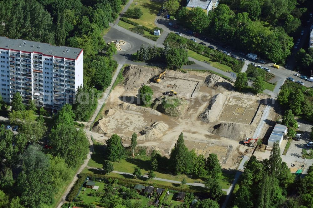 Aerial image Berlin - Construction site for the multi-family residential building on Marchwitzastrasse in the district Marzahn in Berlin, Germany