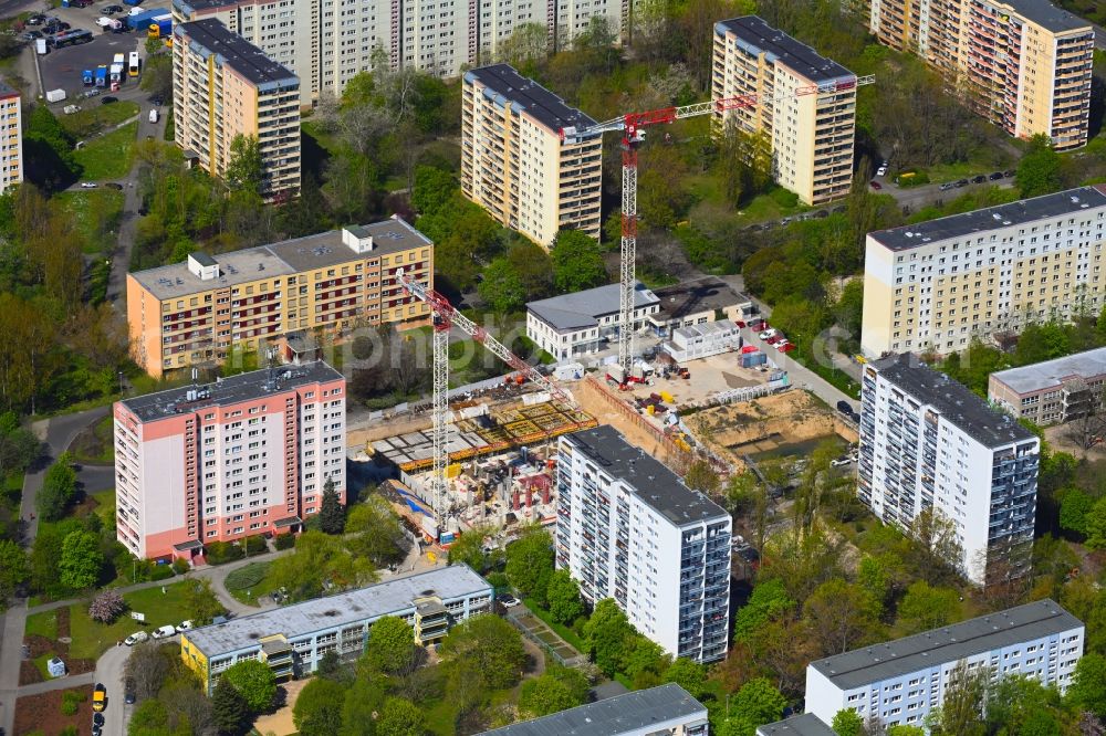 Berlin from the bird's eye view: Construction site for the multi-family residential building on Marchwitzastrasse in the district Marzahn in Berlin, Germany