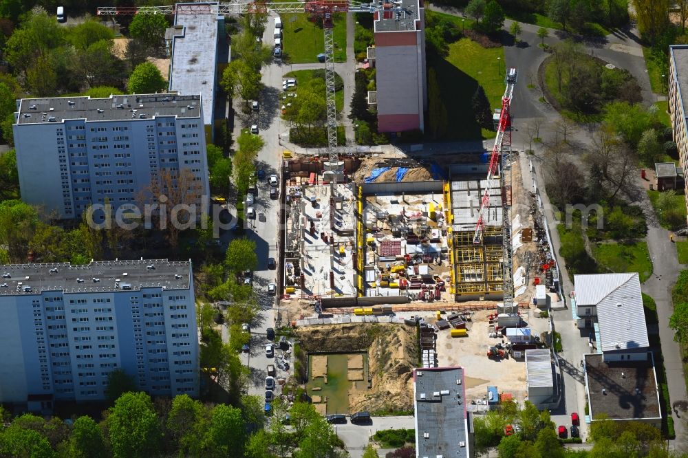 Berlin from the bird's eye view: Construction site for the multi-family residential building on Marchwitzastrasse in the district Marzahn in Berlin, Germany