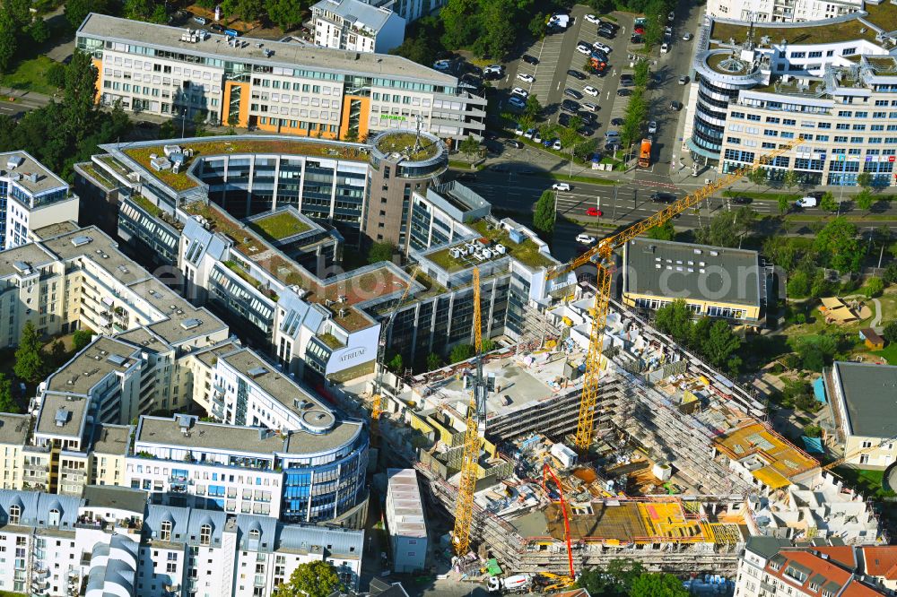 Leipzig from above - Construction site for the multi-family residential building on street Johann-Eck-Strasse - Lutherstrasse in the district Neustadt-Neuschoenefeld in Leipzig in the state Saxony, Germany