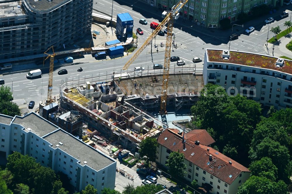 München from the bird's eye view: Construction site for the multi-family residential building Scapinellistrasse corner Lortinger Strasse in the district Pasing-Obermenzing in Munich in the state Bavaria, Germany