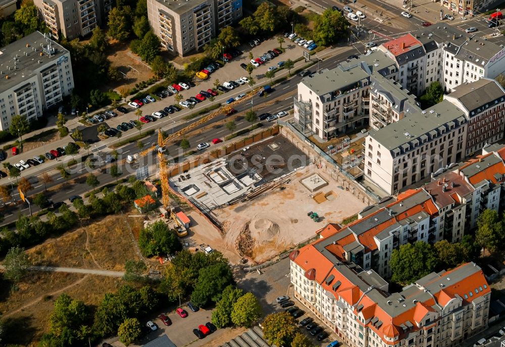 Aerial photograph Leipzig - Construction site for the multi-family residential building Gerichtsweg - Perthesstrasse in the district Reudnitz in Leipzig in the state Saxony, Germany