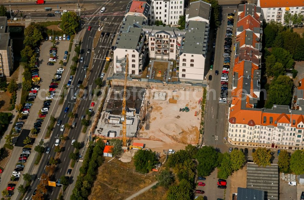 Aerial photograph Leipzig - Construction site for the multi-family residential building Gerichtsweg - Perthesstrasse in the district Reudnitz in Leipzig in the state Saxony, Germany