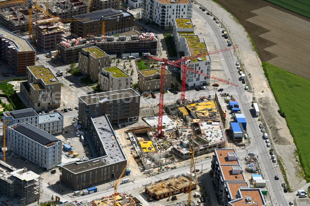 Aerial image München - Construction site for the multi-family residential building Otto-Meitinger-Strasse in the district Aubing in Munich in the state Bavaria, Germany