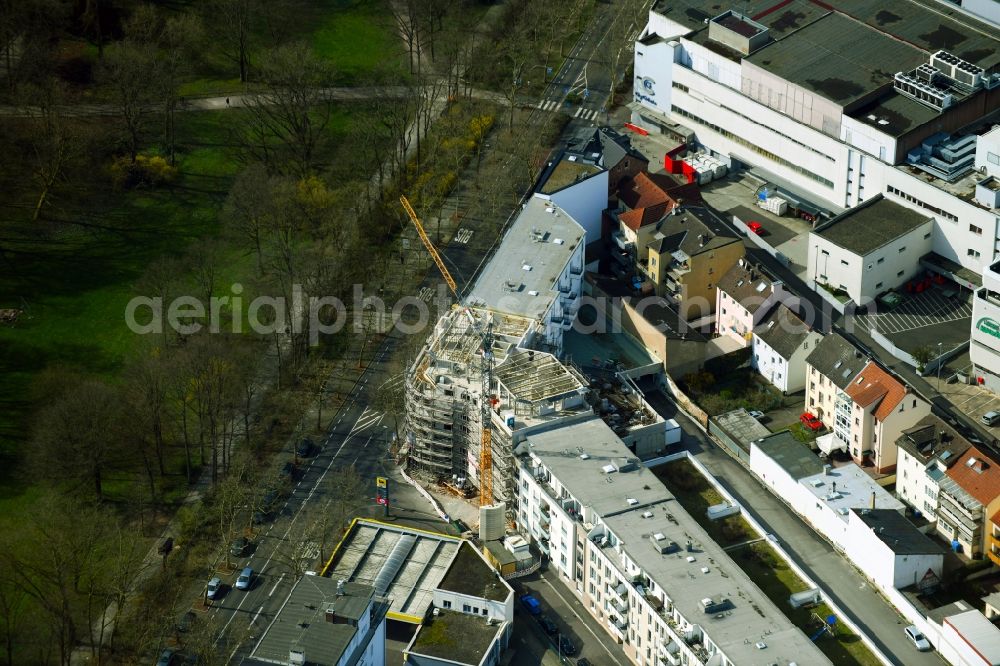 Aerial image Aschaffenburg - Construction site for the multi-family residential building on Platanenallee corner Breslauer Strasse in the district Innenstadt in Aschaffenburg in the state Bavaria, Germany