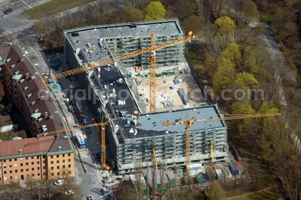 Aerial image München - Construction site for the multi-family residential building Postillonstrasse corner Dachauer Strasse in the district Neuhausen-Nymphenburg in Munich in the state Bavaria, Germany