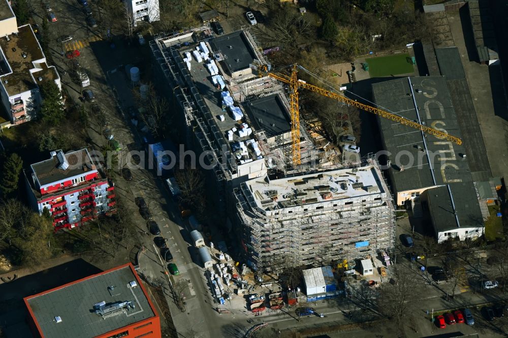 Aerial image Berlin - Construction site for the multi-family residential building of the project entSPANDAU on Flankenschanze in the district Spandau in Berlin, Germany