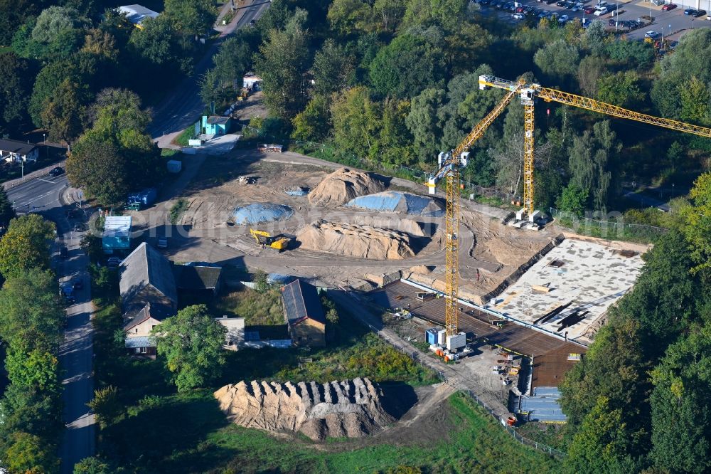 Aerial image Bernau - Construction site for the multi-family residential building of Projekts Panke Aue on Schoenfelder Weg in Bernau in the state Brandenburg, Germany