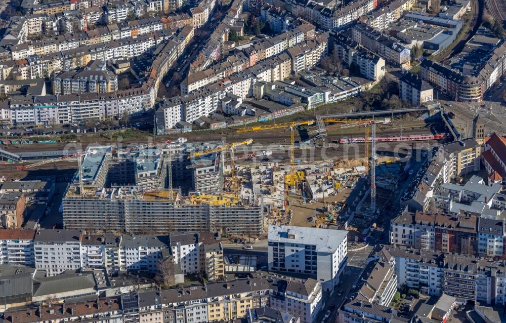 Aerial photograph Düsseldorf - Construction site for the multi-family residential building Le Quartier Central on street Worringer Strasse - Gerresheimer Strasse in Duesseldorf at Ruhrgebiet in the state North Rhine-Westphalia, Germany