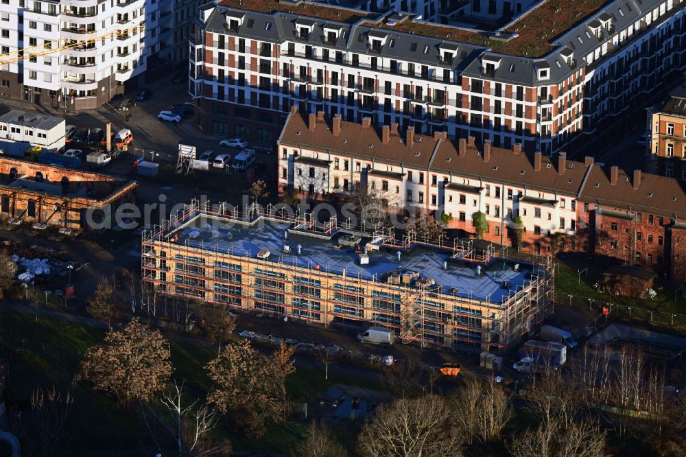 Aerial image Leipzig - Construction site for the multi-family residential building on Reichpietschstrasse in the district Reudnitz in Leipzig in the state Saxony, Germany