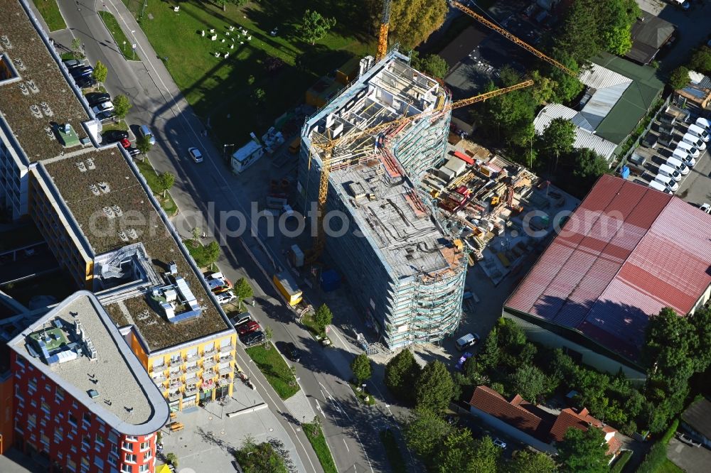 Augsburg from the bird's eye view: Construction site for the multi-family residential building Oberbuergermeister-Hohner-Strasse in the district Am Schaefflerbach in Augsburg in the state Bavaria, Germany