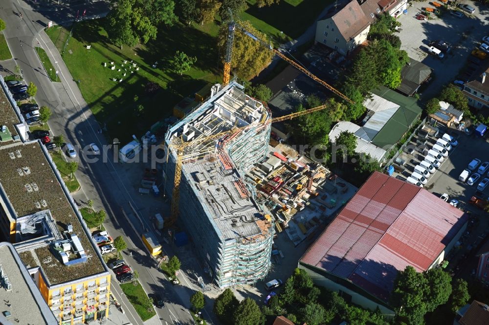 Aerial image Augsburg - Construction site for the multi-family residential building Oberbuergermeister-Hohner-Strasse in the district Am Schaefflerbach in Augsburg in the state Bavaria, Germany