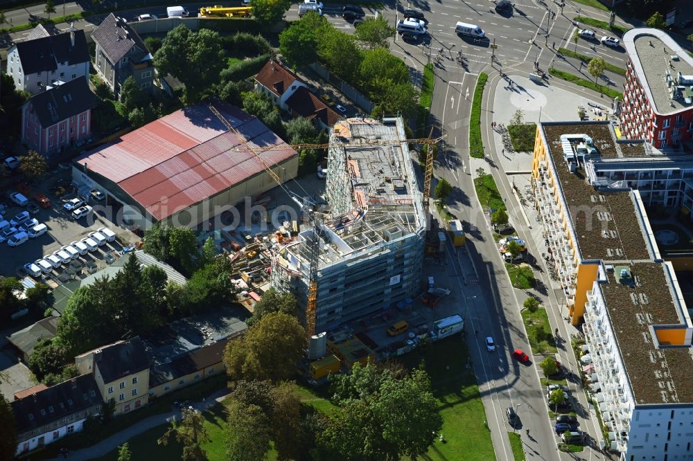 Aerial photograph Augsburg - Construction site for the multi-family residential building Oberbuergermeister-Hohner-Strasse in the district Am Schaefflerbach in Augsburg in the state Bavaria, Germany