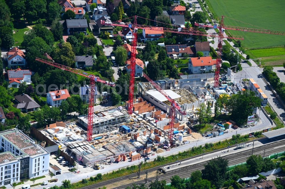 Haar from above - Construction site for the multi-family residential building Schneiderhof on Heimgartenstrasse in the district Gronsdorf in Haar in the state Bavaria, Germany