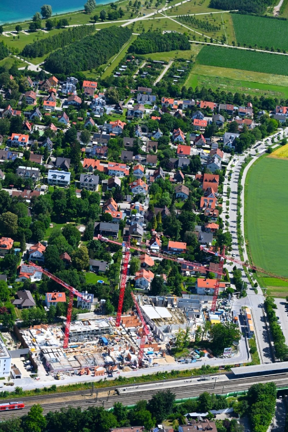 Aerial image Haar - Construction site for the multi-family residential building Schneiderhof on Heimgartenstrasse in the district Gronsdorf in Haar in the state Bavaria, Germany