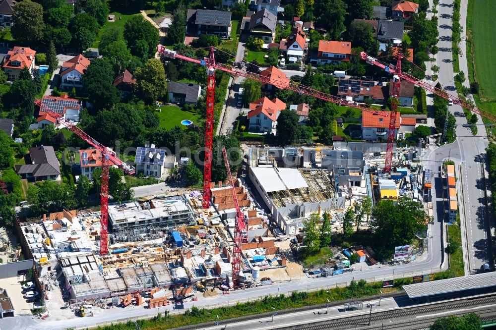 Aerial photograph Haar - Construction site for the multi-family residential building Schneiderhof on Heimgartenstrasse in the district Gronsdorf in Haar in the state Bavaria, Germany